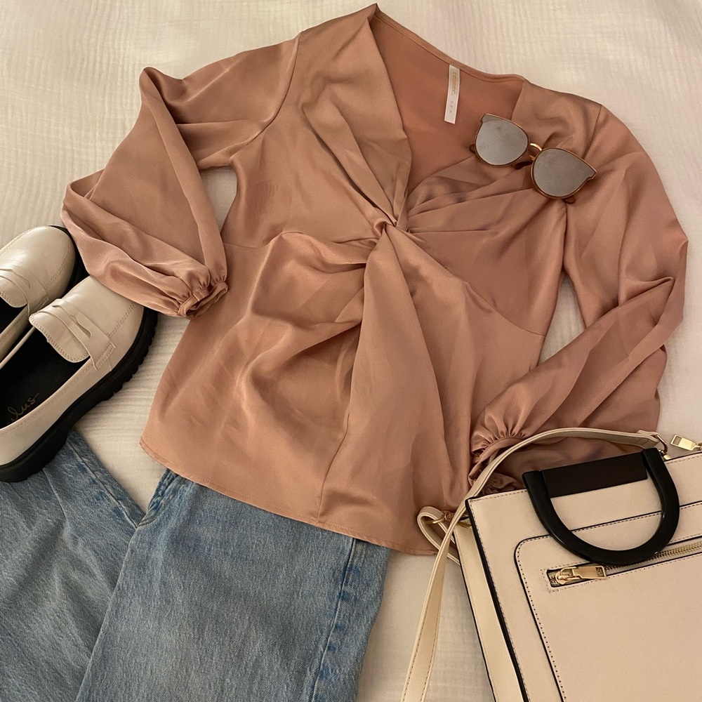 Renee C. Blush Twist-Front Blouse